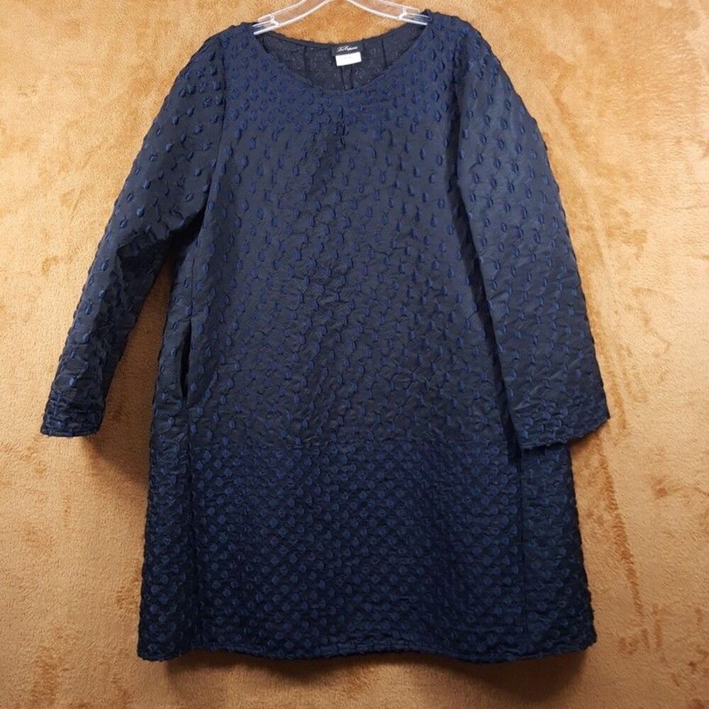 LES COPAINS Shift Dress Womens Size 46 Black Blue Embroidered Pullover Pockets
